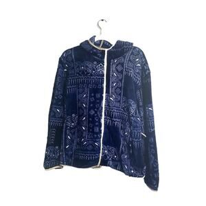 New BP. Nordstrom Fleece Zip Jacket Hooded Navy Bandana Patchwork Aztec Sz Large